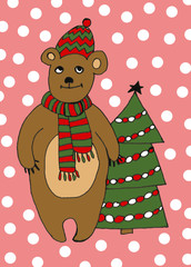 Naklejka premium 2020 Happy New Year. Set of cute little cartoon toys. New year and Christmas characters. Christmas animals simple illustration for greeting cards, calendars, prints