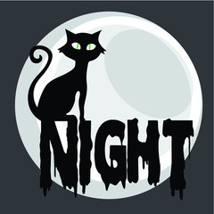 Night Cat Art, vector illustration
