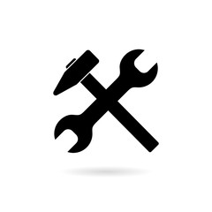Wrench and hammer icon isolated on white background