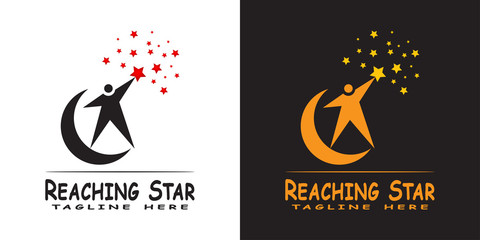 child logo reaching for the star, kids dream icon -vector