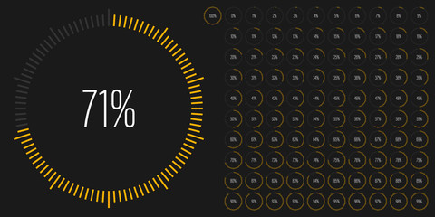 Fototapeta premium Set of circle percentage diagrams meters from 0 to 100 ready-to-use for web design, user interface UI or infographic - indicator with yellow