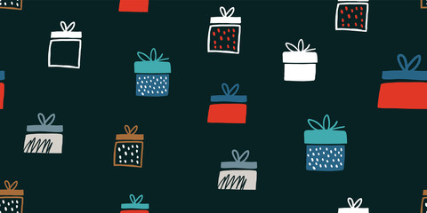 seamless pattern with minimalistic holiday gifts