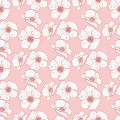 Floral seamless background with wild roses on the pink background. Endless texture for design.