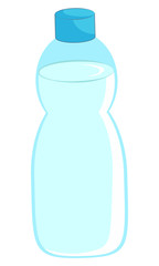 Full plastic bottle of purified water to relieve thirst. Closed container of transparent liquid on white background vector illustration in flat style. Back to school concept. Flat cartoon