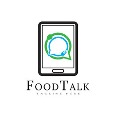Food logo, food talk icon concept with phone combination -vector