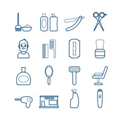 Collection of modern vector line barber tools icons. Modern flat icons for web, print, mobile apps design - 289448730