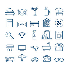 Collection of modern vector line hotel icons for web design and decoration - 289448756