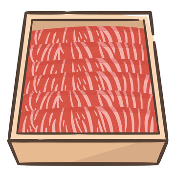 raw meat slices in wooden box clip art preview