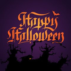 Happy halloween. Hand drawn calligraphy gothic lettering. Design for holiday greeting card and invitation, flyer, poster.