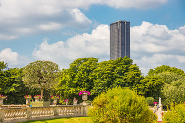 Montparnasse Tower seen from the Luxembourg Gardens in Paris France