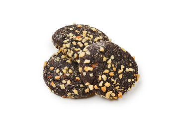 Chocolate cookies isolated on white background.