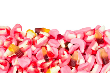 Assorted gummy candies. Top view. Jelly  sweets.