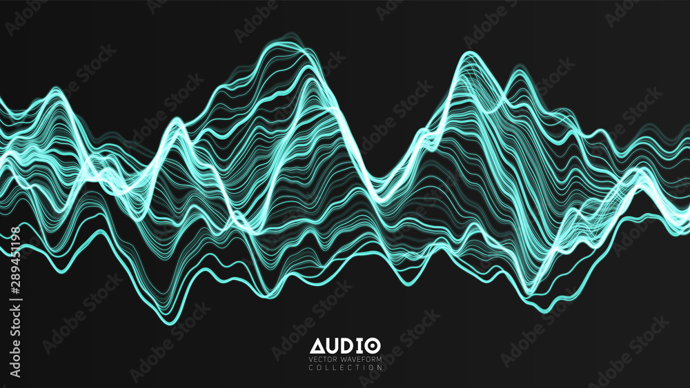 Poster vector 3d echo audio wavefrom spectrum. abstract music waves oscillation graph. futuristic sound wav