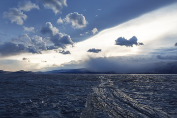 Evening view of winter Baikal. Eastern Siberia, Russia