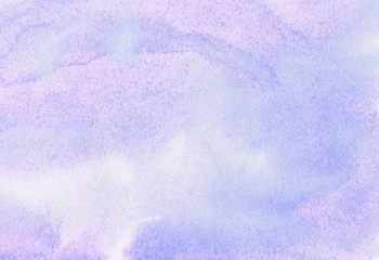 Soft smeared gentle violet abstract watercolor illustration for aquarelle card design, vintage template. Subtle light purple gradient water color stained paper texture background