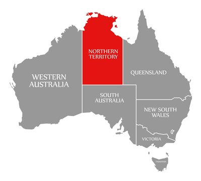 Northern Territory Red Highlighted In Map Of Australia