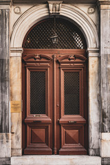 old wooden door in old marble