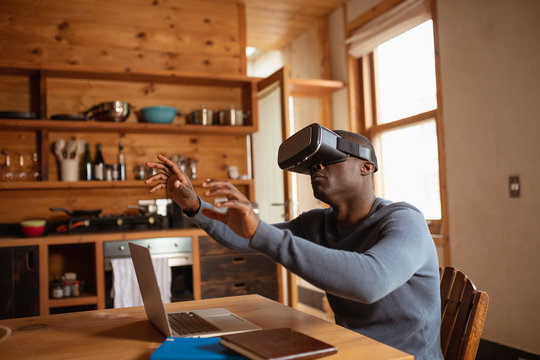 Young man in VR headset