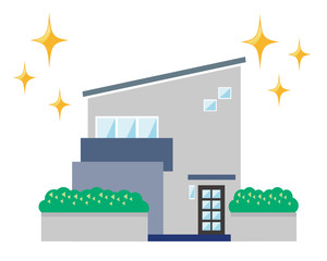 Obraz premium 住宅 家 イラスト 一軒家 マイホーム 木 塀 シンプル