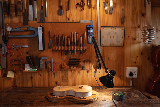 Violin being made in a workshop