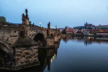 charles bridge and prague castle morning