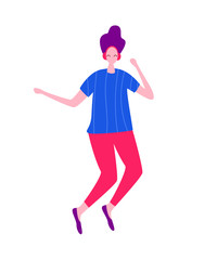 Happy dancing man. Male having fun, dance, jump. Joyful disco party. Flat vector illustration.