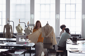 Female student working on a project at a fashion college