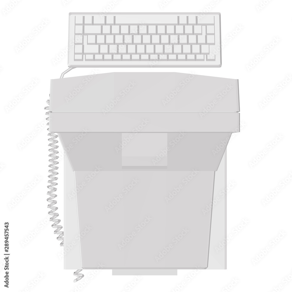 Poster old computer with a large monitor, system unit and keyboard. polygonal retro computer. view from abo