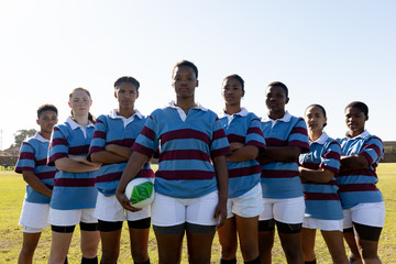 Portrait of young adult female rugby team