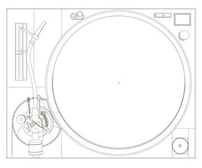 Obraz premium The contour of a vinyl player. View from above. Vector illustration.