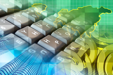 Keyboard, mail signs and map