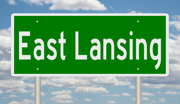 Rendering Of A Green Highway Sign For East Lansing Michigan