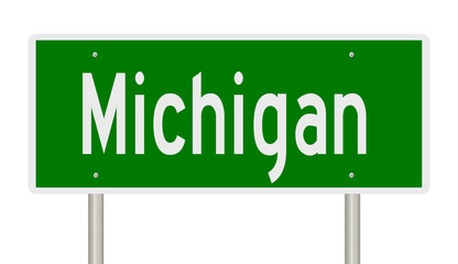 Rendering of a green highway sign for Michigan