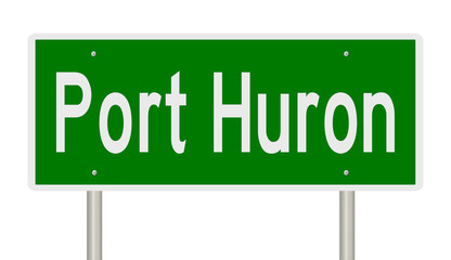 Rendering of a green highway sign for Port Huron Michigan
