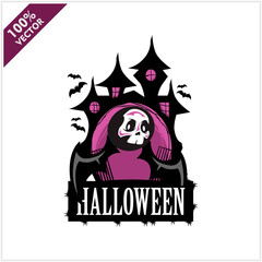 Halloween Skull Castle Vector Logo