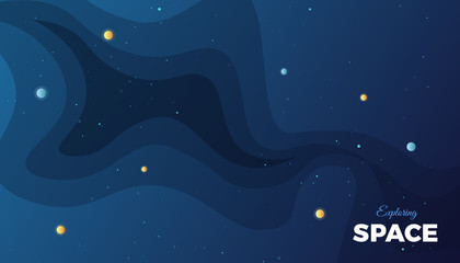Space background design. Cute flat style banner template with stars, planets in deep Cosmos