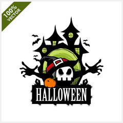 Halloween Skull Castle Vector Logo