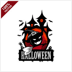 Halloween Skull Castle Vector Logo
