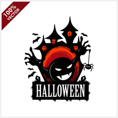 Halloween Skull Castle Vector Logo