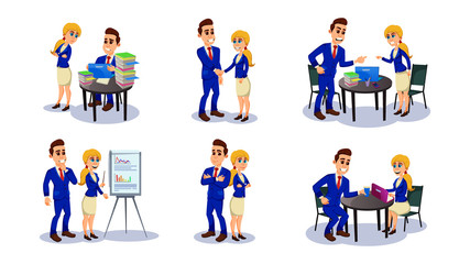 Naklejka premium Business Man and Woman Working Together in Office.