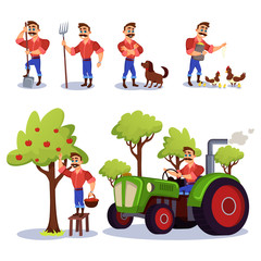 Farmer Charecter Working at Farm with Animals.