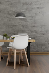 modern loft interior, table and chairs in a room, 3d rendering background vertical