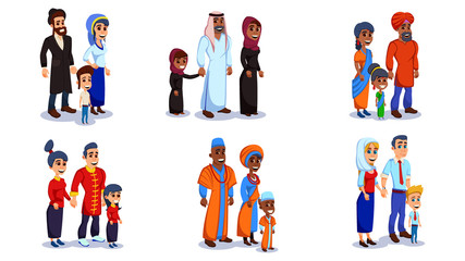 Family Portraits Different Nationalities Vector.