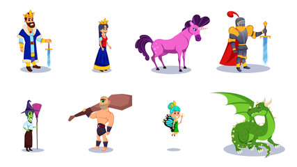 Fairy Tales Cartoon Fantasy Characters Vector.