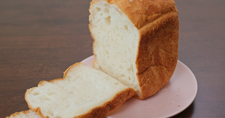 Cut a homemade white bread