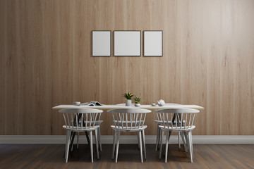 vintage interior of working room with table and chairs, 3d rendering