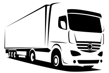 Dynamic vector illustration of an european truck with a trailer delivering goods © mino21
