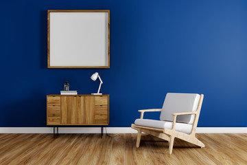 interior of blue living room, modern minimal style, 3d rendering