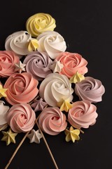 bouquet of pink roses  colorful meringue bouquet