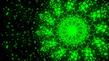 The distribution from the center of the green pellet has a loop pattern. Centered on the right
